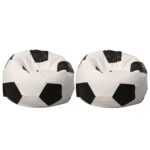 طقم بين باج كورة جلد قطعتين لون أبيض وأسود للجلوس المريح.