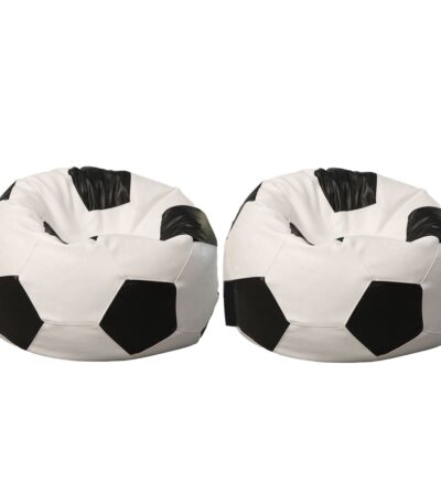 طقم بين باج كورة جلد قطعتين لون أبيض وأسود للجلوس المريح.