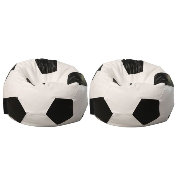 طقم بين باج كورة جلد قطعتين لون أبيض وأسود للجلوس المريح.