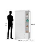 ⁦دولاب ملابس خشب أبيض اتحاد أوروبي 100×45×180 سم⁩ - الصورة ⁦2⁩